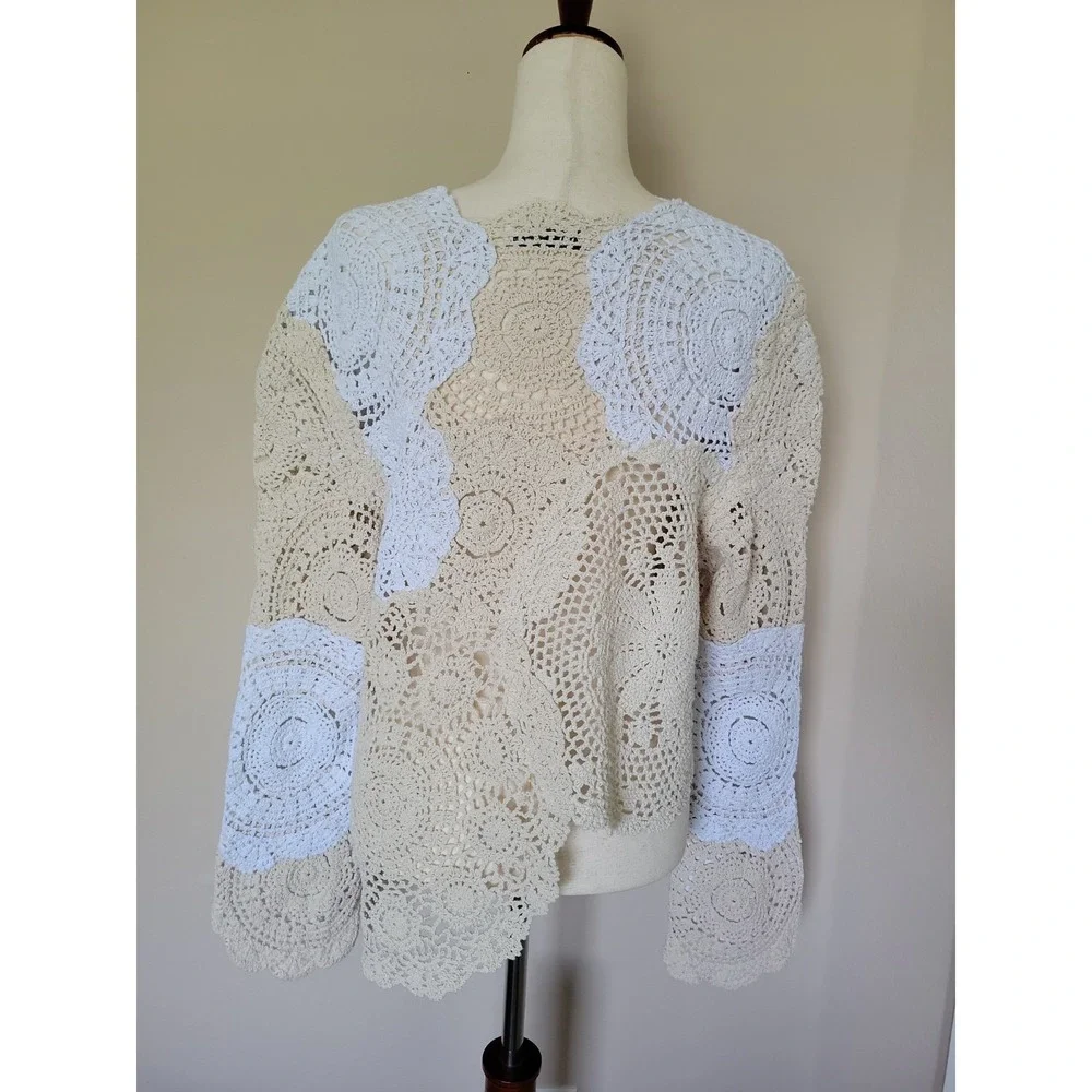 Zara Crochet Doilie Top Size L Asymmetrical Cottagecore Grannycore Hippie Beachy